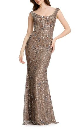 Dress The Population Josie Sequin Mermaid Gown in Bronze Multi at Nordstrom, Size X-Small
