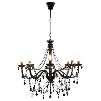 Berkfield Home Beautiful Chandelier with Beads Black 8 x E14 Bulbs
