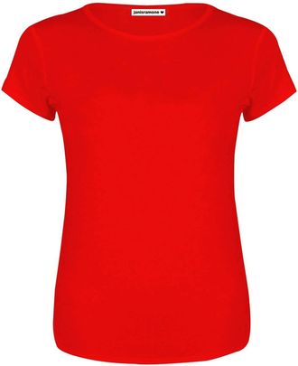 Janisramone Womens Ladies New Plain Short Sleeve Casual Jersey Round Neck Basic T-Shirt Summer Tee Top Red