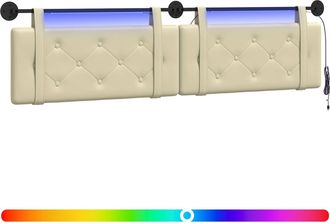 vidaXL Cabecero Colgante Con Luz Led Crema Cuero Sint&eacute;tico Vidaxl