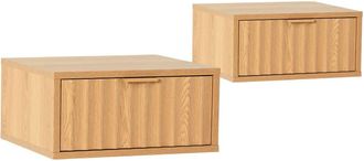 HOMN Juego 2 mesitas de noche flotante 1 caj&oacute;n efecto roble