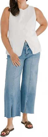 Skies Are Blue Clothing Womens Tailored Button Down Sleeveless Vest In White