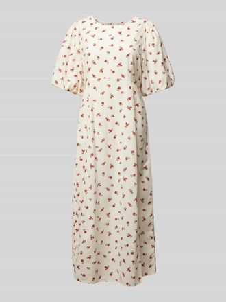 Ichi Midikleid mit Puff&auml;rmeln Modell ROSEY in Offwhite, Gr&ouml;&szlig;e 38