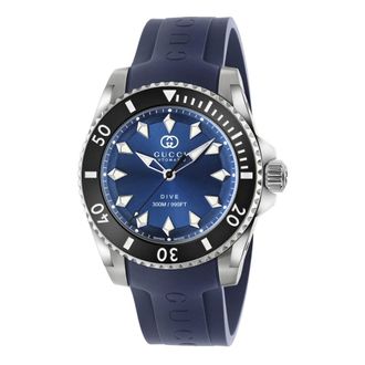 Gucci Watches, female, Blue, Size: ONE SIZE Ya136359 - Dive 40mm stainless steel case, blue dial, ceramic bezel and rubber bracelet