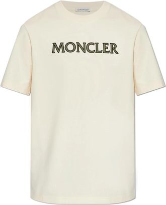 Moncler T-shirt met geborduurd logo - Heren - T-shirts - Beige - L - Katoen - Tops