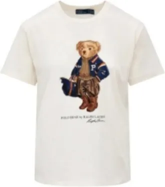 Polo Ralph Lauren Tops, Dames, Wit, XS, Katoen, T-shirt met berenprint