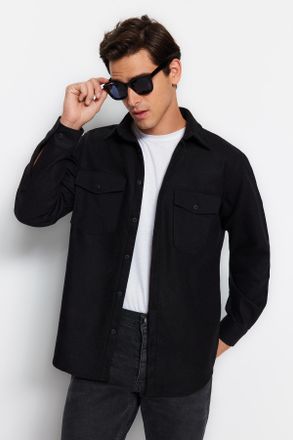 Trendyol MAN Heren Zwart Effen Lang Regular fit Overhemden