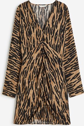 H&M Kleid mit Raffungen - Hellbraun/Leopardenmuster