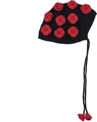 Alanui Grunge Roses Bonnet Hat Charcoal/Ruby