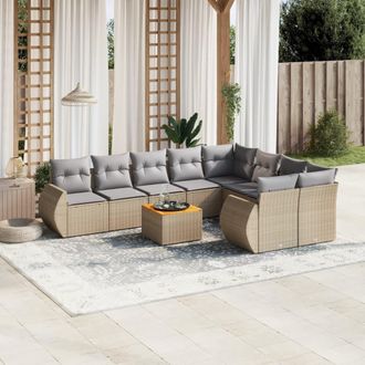 vidaXL Juego De Sof&aacute;s Jard&iacute;n Con Cojines Beige 10 Pzas Rat&aacute;n Sint&eacute;tico Vidaxl