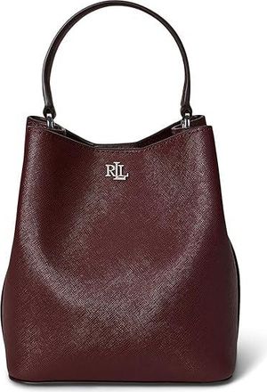 Lauren Ralph Lauren Crosshatch Small Reese Bucket Bag Cross Body Womens Handbags Dark Garnet, Leather