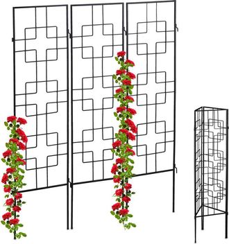 Relaxdays 12 Soportes Plantas Met&aacute;licos, Con Estacas, Enrejado Para Trepadoras, 122 X 30,5 Cm, Para Jard&iacute;n, Negro