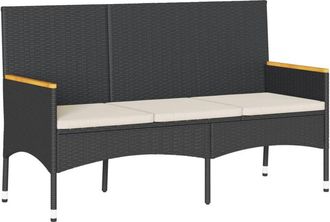 vidaXL Vidaxl - Banco De Jard&iacute;n 3 Plazas Con Cojines Rat&aacute;n Sint&eacute;tico Negro