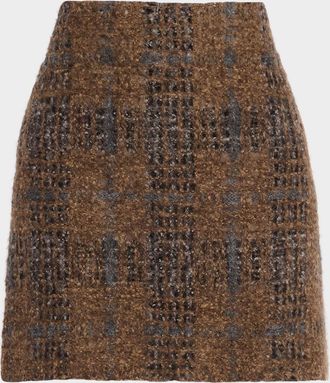 Brunello Cucinelli Tartan Organza Embroidered Knit Mini Skirt