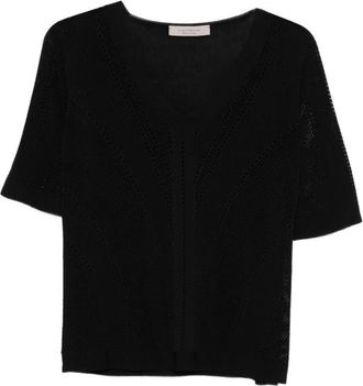 D.exterior Black V-Neck Knitted Sweater