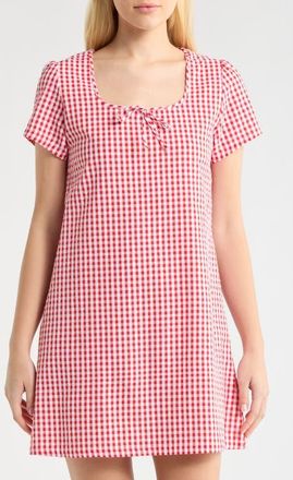 French Connection Gingham Seersucker Nightgown in Red Combo at Nordstrom, Size X-Large