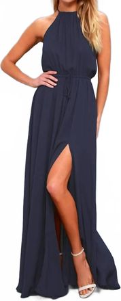 Lulus Womens Essence Of Style Halter Maxi Dress In Navy