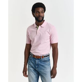 GANT Mens Regular-Fit Contrast Pique Ss Polo Shirt in Pink Cotton - Size X-Large