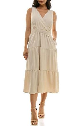 Nina Leonard Tiered Midi Dress in Sand at Nordstrom Rack, Size X-Large