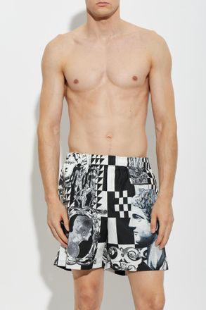 Versace Swim Shorts With Medusa Collage Print, Mens, Black