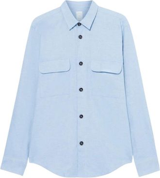 Brooks Brothers Katoenen Flanellen Overshirt met Klepzakken - Heren - Casual Overhemden - Blauw - L - Katoen - Overhemden