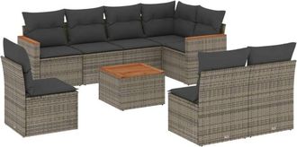 vidaXL Set De Muebles De Jard&iacute;n 9 Pzas Y Cojines Rat&aacute;n Sint&eacute;tico Gris Vidaxl