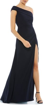 Mac Duggal Foldover off-the-shoulder slit gown in Navy at Nordstrom, Size 4