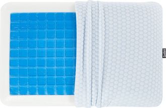 Beliani Almohada De Gel Efecto Memoria De Tela Aloe Vera Blanca Y Azul Soporte Para El Cuello Coj&iacute;n De Firmeza Media Emin