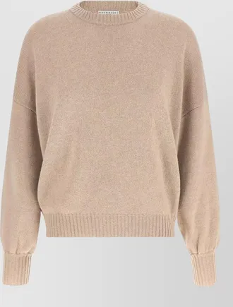 Brunello Cucinelli cashmere ribbed crew neck long-sleeve sweatshirt
