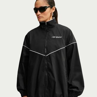 Nike Womens Nike Sportswear Oversized Scalloped-Trim Poplin Track Jacket in Black | IM8175-010