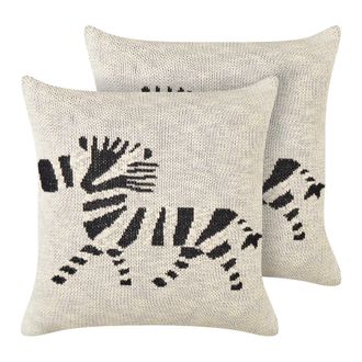 Beliani Beliani - Conjunto De 2 Cojines Decorativos Para Habitaci&oacute;n Infantil Motivo Cebras Funda Algod&oacute;n Beige Jabori