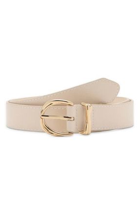 Mango Oval Buckle Faux Leather Belt in Ecru at Nordstrom, Size Medium