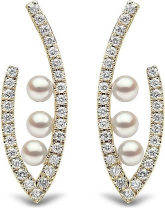Yoko London 18kt yellow gold Sleek Akoya pearl and diamond earrings - women - Diamond/18kt Yellow Gold/Akoya Pearl - One Size