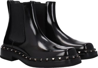 Valentino Garavani Mens Black Leather Ankle Boots