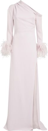 16Arlington Adelaide One-Shoulder Feather-Trimmed Crepe Maxi Dress Size S