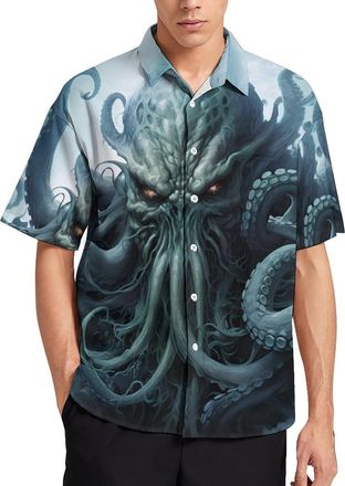 Generic Cthulhu Mens Short Sleeved Shirt Lightweight Hawaiian Button Down Shirts Vacation Beach Tops 4XL