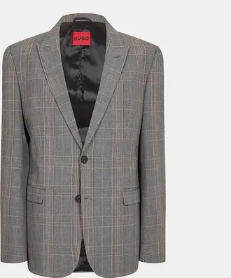 HUGO BOSS Mens Plaid Patterned Flap Pocket Lapel Collared Blazer - Brown - Size: Regular/36