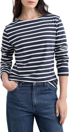 Seasalt Cornwall Sailor Stripe Organic Cotton Top in Breton Maritime Chalk at Nordstrom, Size 12