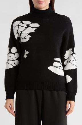 Ellen Tracy Floral Turtleneck Sweater in Black at Nordstrom Rack, Size X-Small