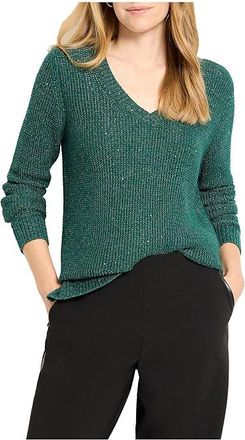 Nic+Zoe Petite Shimmer Waffle V-neck Sweater Womens Clothing Pine : PP, Polyester/Rayon/Spandex