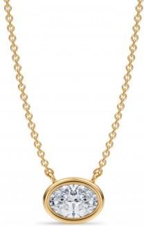 Allurez Oval Lab Diamond Solitaire Pendant Necklace 14K Yellow Gold (0.75ct)