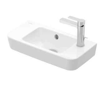 Villeroy & Boch O.novo - Lavamanos Compact, 50x25 Cm, Con Rebosadero, 1 Orificio Para El Grifo A La Derecha, Ceramicplus, Blanco Alpino 4342r5r1