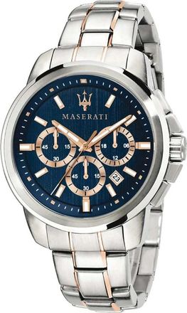 Maserati Stalen Quartz Horloge- Blauwe Kast - Heren - Horloges - Grijs - ONE Size - Accessoires