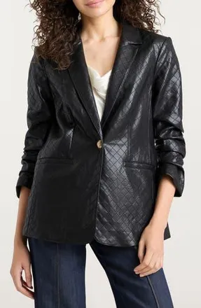 Cinq &agrave; Sept Khloe Quilted Faux Leather Blazer in Black at Nordstrom Rack, Size 00