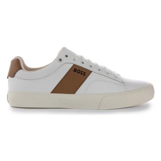 HUGO BOSS Sneakers, male, White, 8 UK, White Brown Tennis Shoes Stylish Contrast