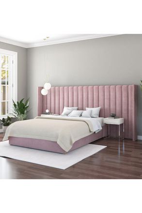 Aspire Home Accents Grandeur Headboard in Plush Navy in Light Pink