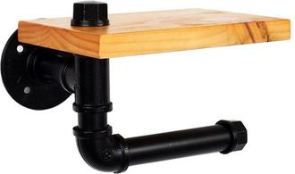 OEM Portarrollos De Papel Higi&eacute;nico De Madera De Pino Y Metal - Marr&oacute;n Y Negro