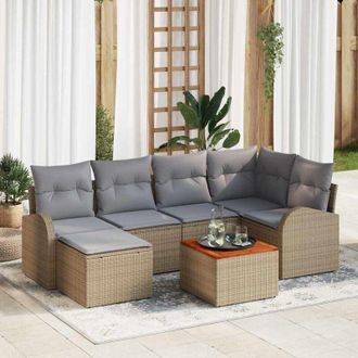 vidaXL Conjunto De Sof&aacute; De Jard&iacute;n 7 Pcs Beige Polirat&aacute;n Vidaxl