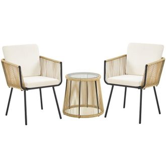 Yaheetech Conjunto De Muebles De Tejido Con Cuerda De Jard&iacute;n De Rat&aacute;n 3 Piezas Juego De Muebles De Terraza Incluye 1 Mesa De Centro Redonda Y 2 Sillas Con Cojin