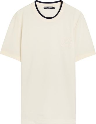 Dolce & Gabbana Logo-embroidered Piqu&eacute; Cotton T-shirt - White - 52 (IT52 / XL)